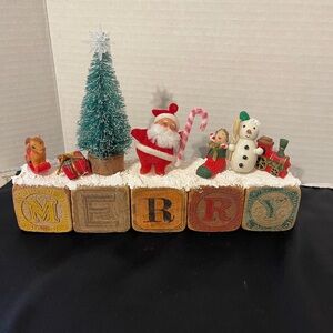 Festive Holiday Block Set with Santa and Snowman